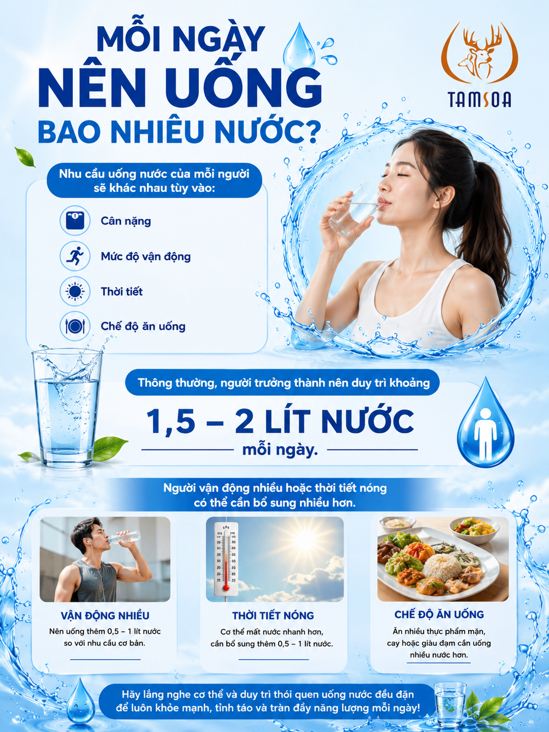 Mỗi ngày nên uống bao nhiêu nước