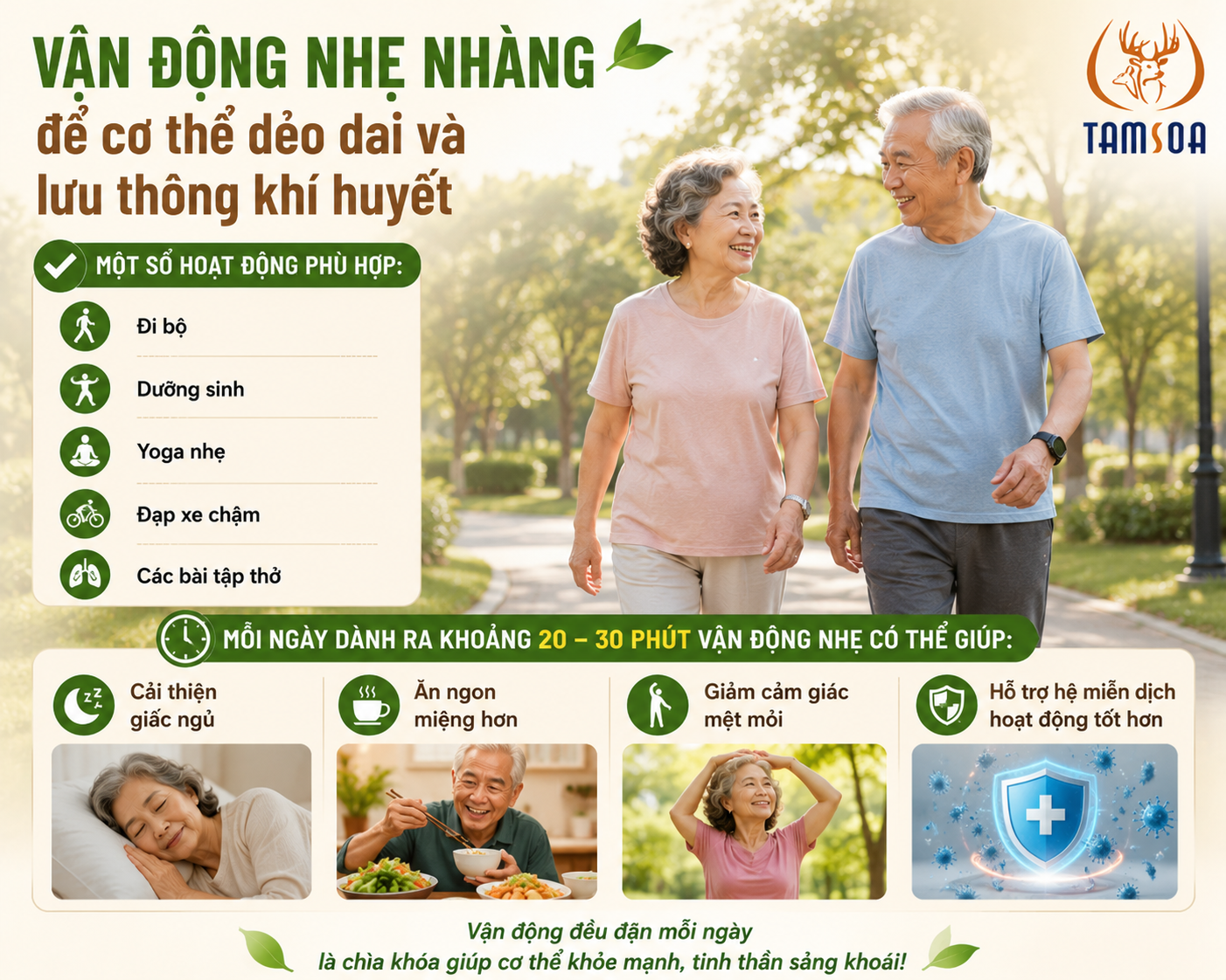 Vận động nhẹ nhàng đều đặn Vận động nhẹ nhàng đều đặn