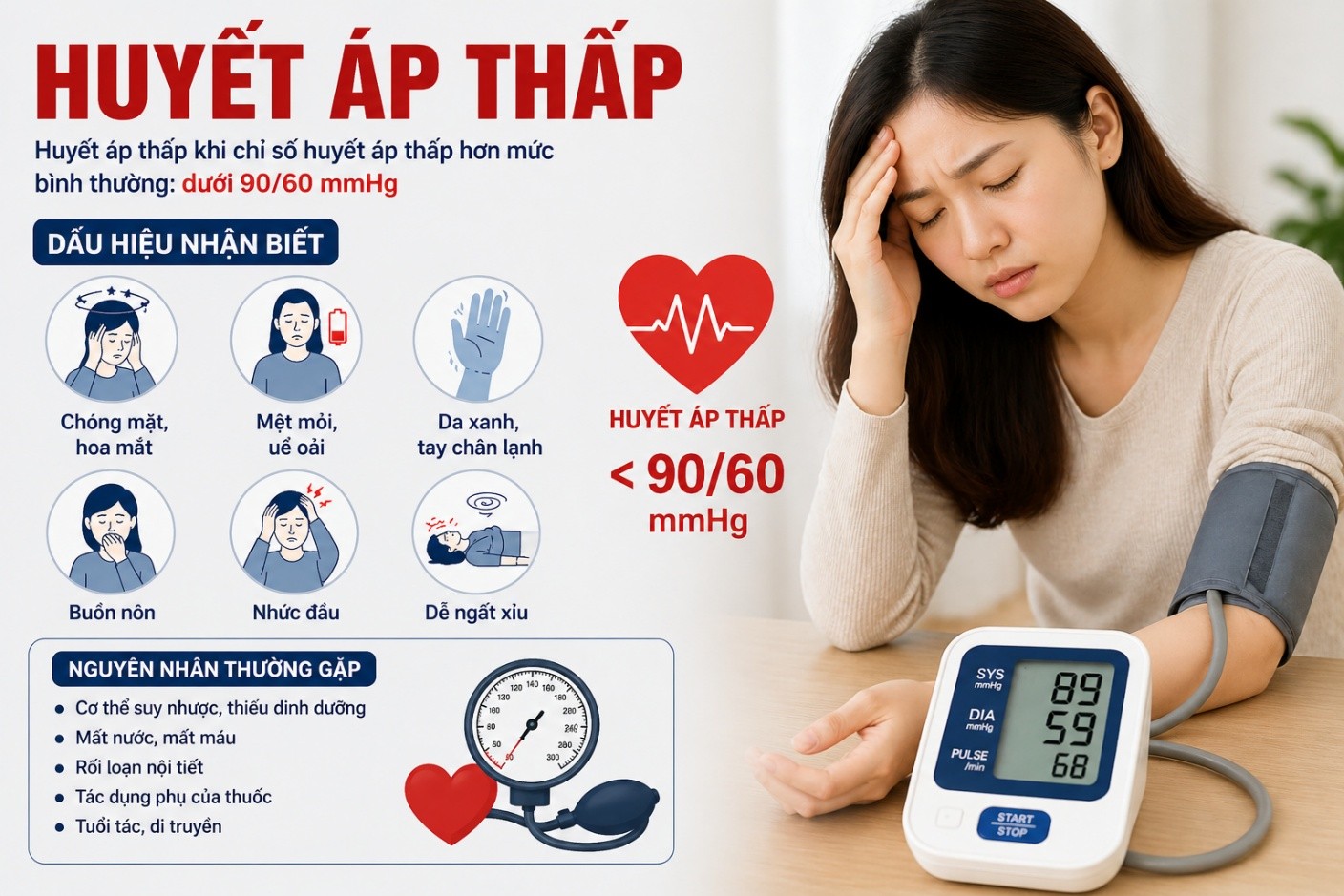 Dấu hiệu và nguyên nhân về huyết áp thấp