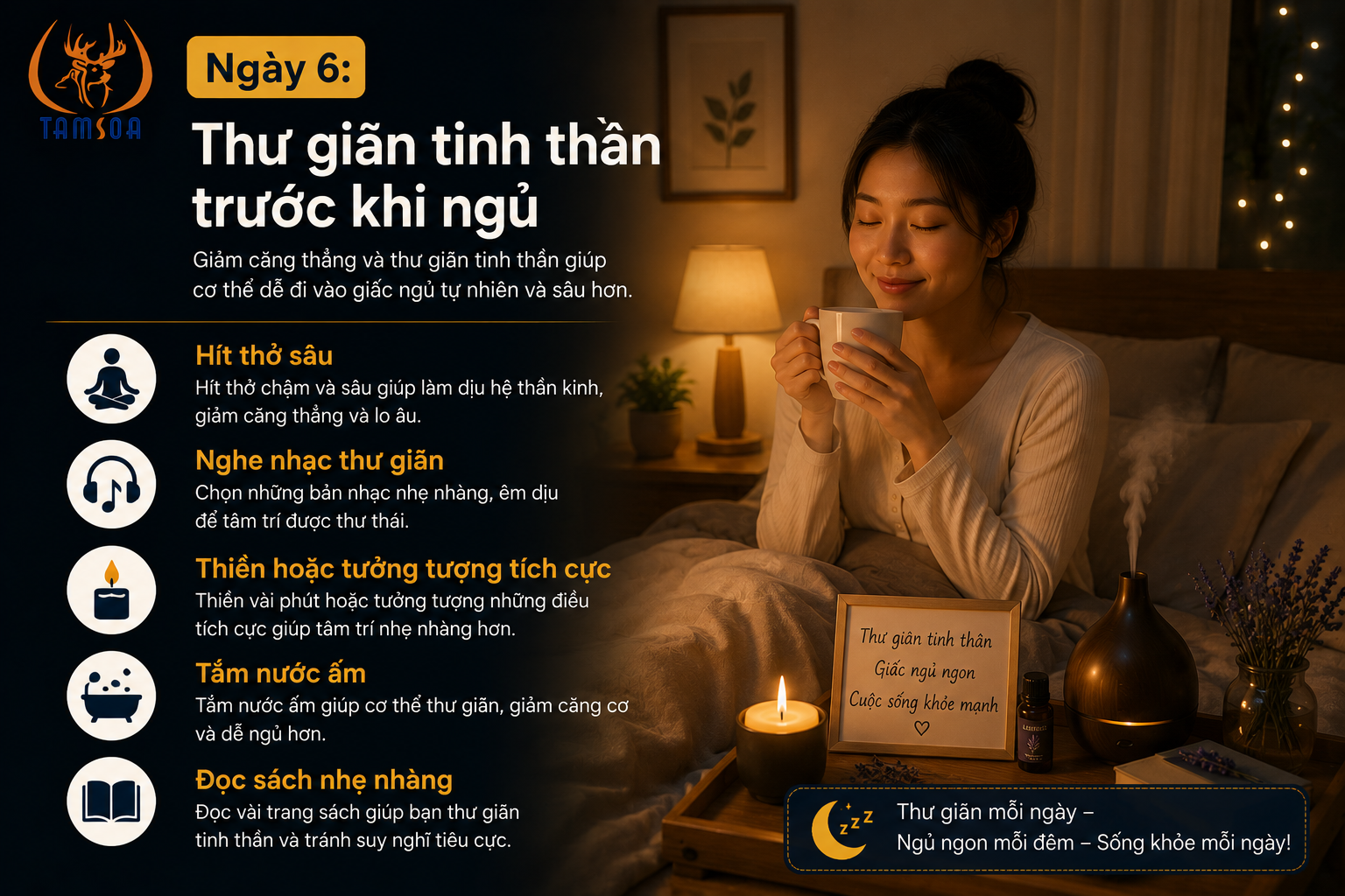 Thư giãn tinh thần trước khi ngủ