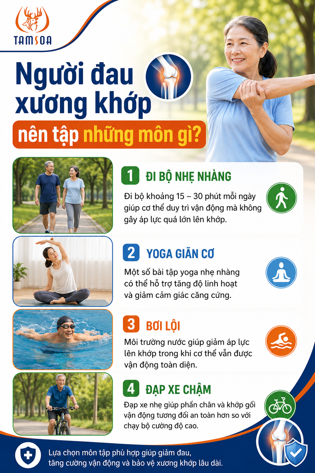 Người đau xương khớp nên tập những môn gì? Người đau xương khớp nên tập những môn gì?